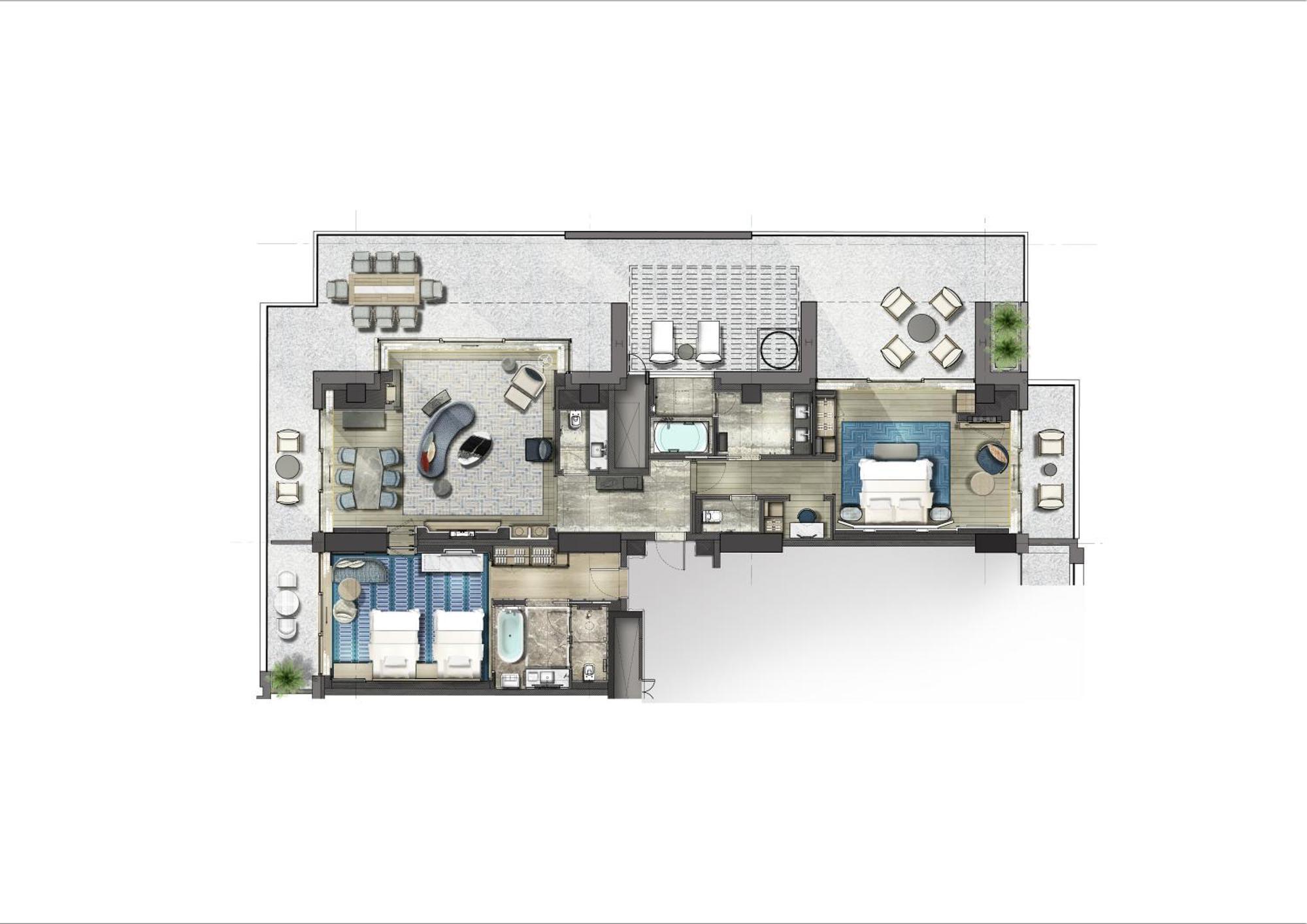 City Of Dreams Mediterranean - Integrated Resort, Casino & Entertainment Limassol Room photo Floorplan of a typical apartment